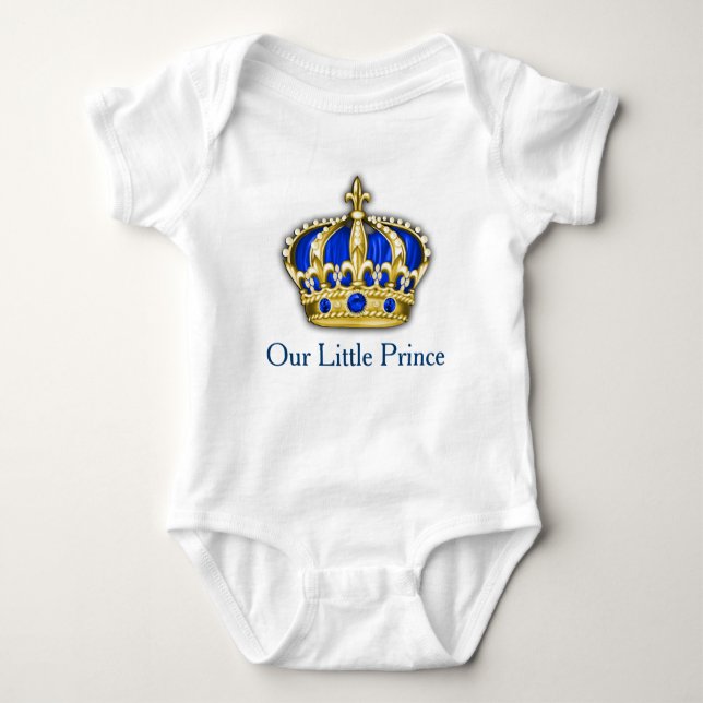 Royal Blue Gold Prince Crown Prince Baby Boy Bodysuit (Front)