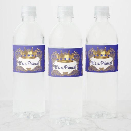 Royal Blue Gold Prince Crown Water Bottle Labels | Zazzle