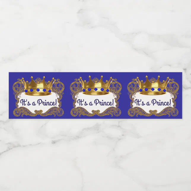 Royal Blue Gold Prince Crown Water Bottle Labels | Zazzle