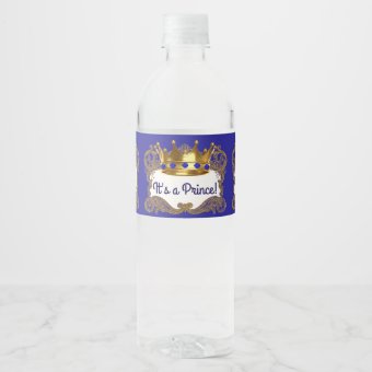 Royal Blue Gold Prince Crown Water Bottle Labels | Zazzle