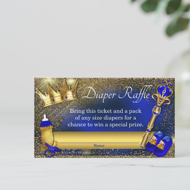 Royal Blue Gold Prince Diaper Raffle Ticket Enclosure Card (You can add your wording to the front and add text to the back.)