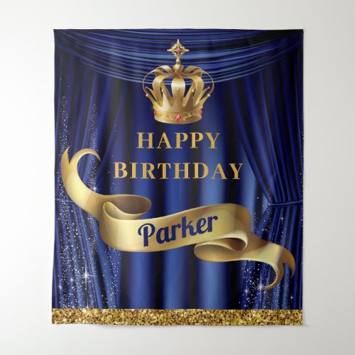Royal Blue Gold Prince Happy Birthday Tapestry