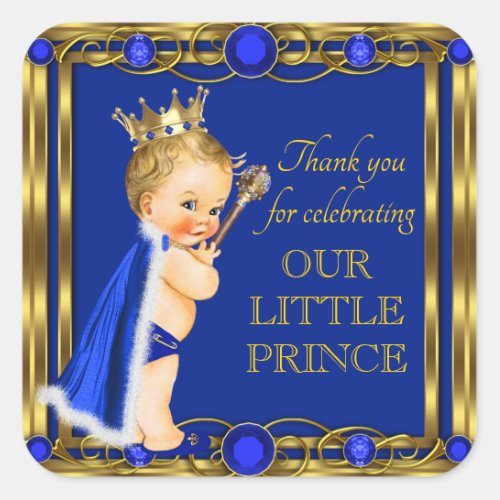 Royal Blue Gold Prince Jewel Baby Shower Stickers