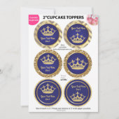 Royal Blue Gold Prince, King Cupcake Toppers (Front)