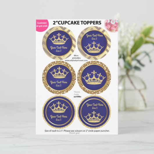 Royal Blue Gold Prince, King Cupcake Toppers (Standing Front)