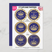 Royal Blue Gold Prince, King Cupcake Toppers (Front/Back)