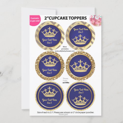 Royal Blue Gold Prince King Cupcake Toppers