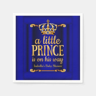 Royal Blue Gold Prince On His Way Baby Shower Napkin