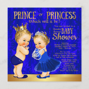 Royal Blue Gold Prince or Princess Gender Reveal Invitation