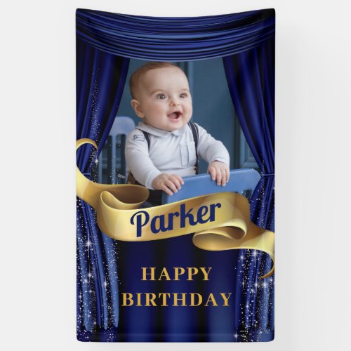 Royal Blue Gold Prince Photo Happy Birthday Banner