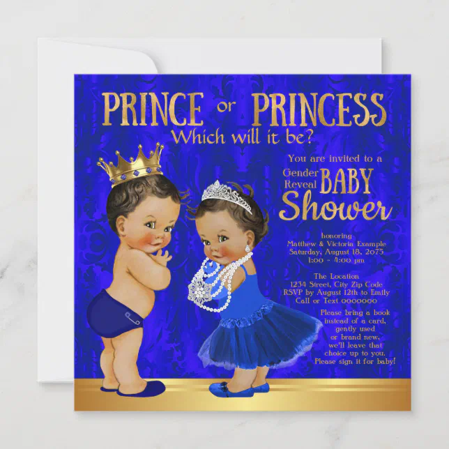 Royal Blue Gold Prince Princess Gender Reveal Invitation Zazzle