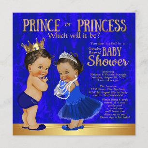 Royal Blue Gold Prince Princess Gender Reveal Invitation
