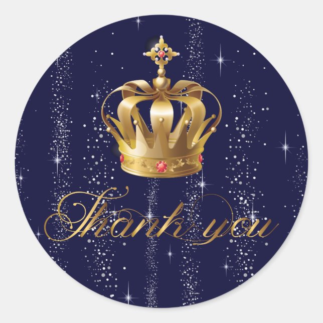 Royal Blue Gold Prince Thank you Classic Round Sticker (Front)
