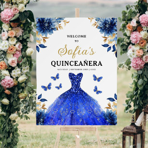 Royal Blue Gold Princess Quinceañera Welcome  Foam Board