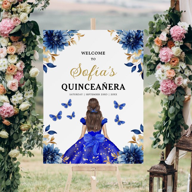 Royal Blue Gold Princess Quinceañera Welcome  Foam Board (Creator Uploaded)