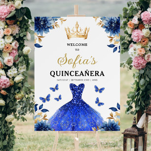 Royal Blue Gold Princess Quinceañera Welcome  Foam Board