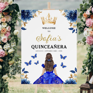 Royal Blue Gold Princess Quinceañera Welcome  Foam Board