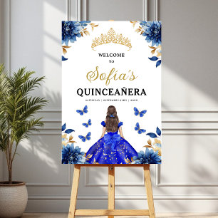 Royal Blue Gold Princess Quinceañera Welcome  Foam Board
