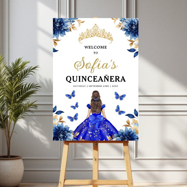 Royal Blue Gold Princess Quinceañera Welcome  Foam Board (Creator Uploaded)