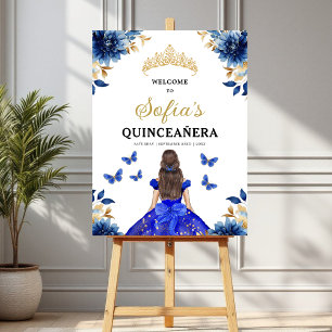 Royal Blue Gold Princess Quinceañera Welcome  Foam Board