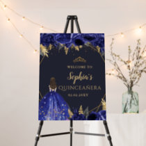 Royal Blue Gold Princess Quinceañera Welcome Sign