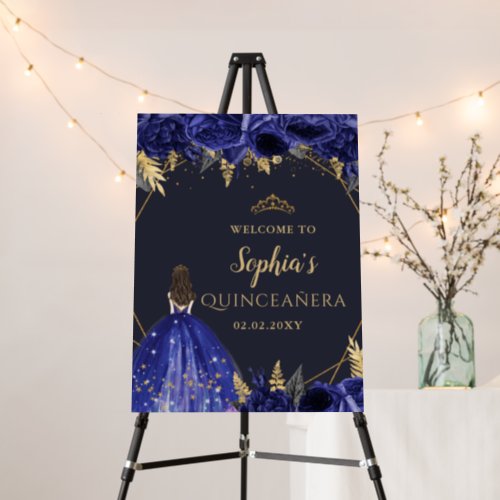 Royal Blue Gold Princess Quinceaera Welcome Sign
