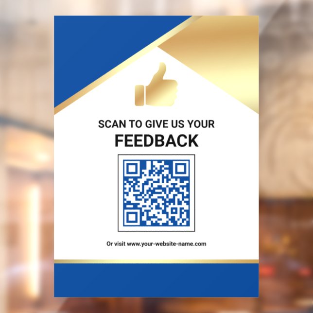 Royal Blue Gold QR Code Customer Feedback Review Window Cling (Sheet 2)