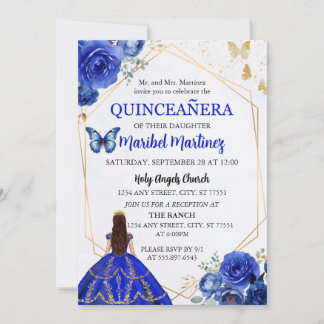 Royal Blue Gold Quinceanera Birthday Invitation