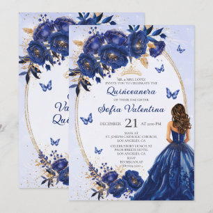 Royal Blue & Gold Quinceañera Invitation