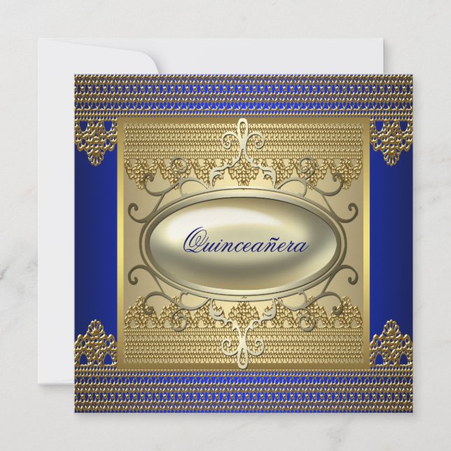 Royal Blue Gold Quinceanera Invitation (Front)