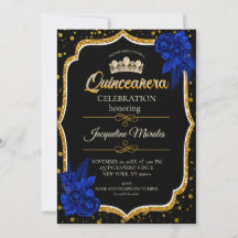 Royal Blue Gold Quinceañera Invitation