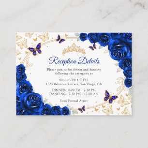 Royal Blue Gold Quinceanera Reception Details Enclosure Card