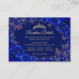 Royal Blue Gold Quinceanera Reception Details Enclosure Card