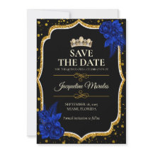  Royal Blue Gold Quinceañera Save the Date Card