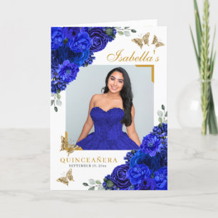 Royal Blue & Gold Quinceanera Tiara Butterflies Program