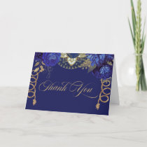 Royal Blue Gold Roses Elegant Charro Western Style Thank You Card