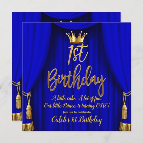 Royal Blue  Gold Royal Crown Prince 1st Birthday Invitation