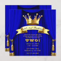 Royal Blue Gold Royal Crown Prince Birthday Party Invitation