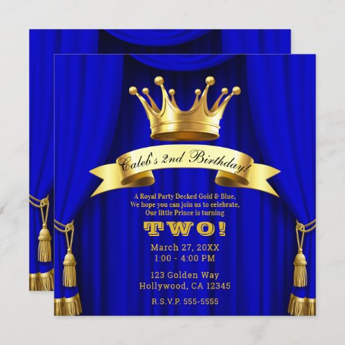 Royal Blue Gold Royal Crown Prince Birthday Party Invitation