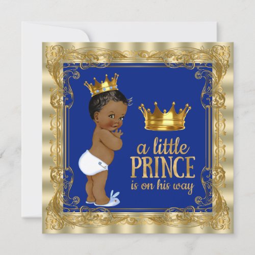 Royal Prince Baby Shower Invitation Blue and Gold Little 