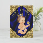 Royal Blue Gold Satin Prince Baby Shower Invitation (Standing Front)