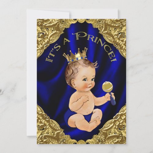 Royal Blue Gold Satin Prince Baby Shower Invitation