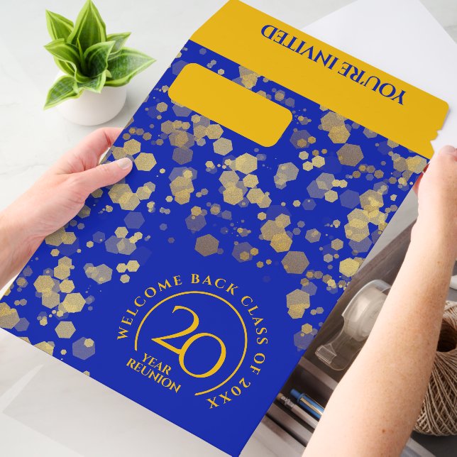Royal Blue & Gold School Class Reunion Envelope Mailers (Desk)