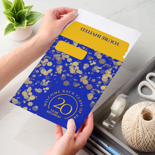 Royal Blue & Gold School Class Reunion Envelope Mailers (Desk)