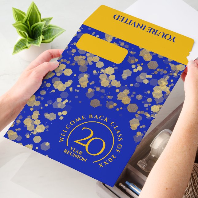 Royal Blue & Gold School Class Reunion Envelope Mailers (Desk)