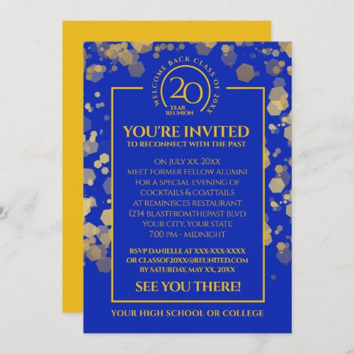 Royal Blue  Gold School Class Reunion Invitation