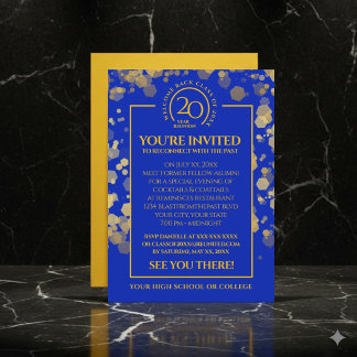 Royal Blue & Gold School Class Reunion Invitation