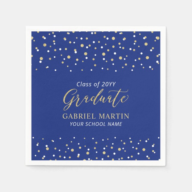 Royal Blue, Gold School Graduation Ceremony Party  Napkins (Front)