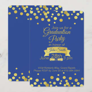 Royal Blue Gold script Graduation Invitation Card