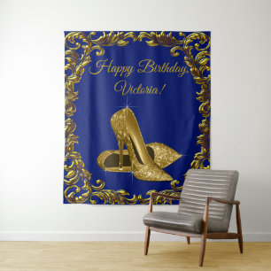 Royal Blue Gold Shoe Birthday Party L Backdrop
